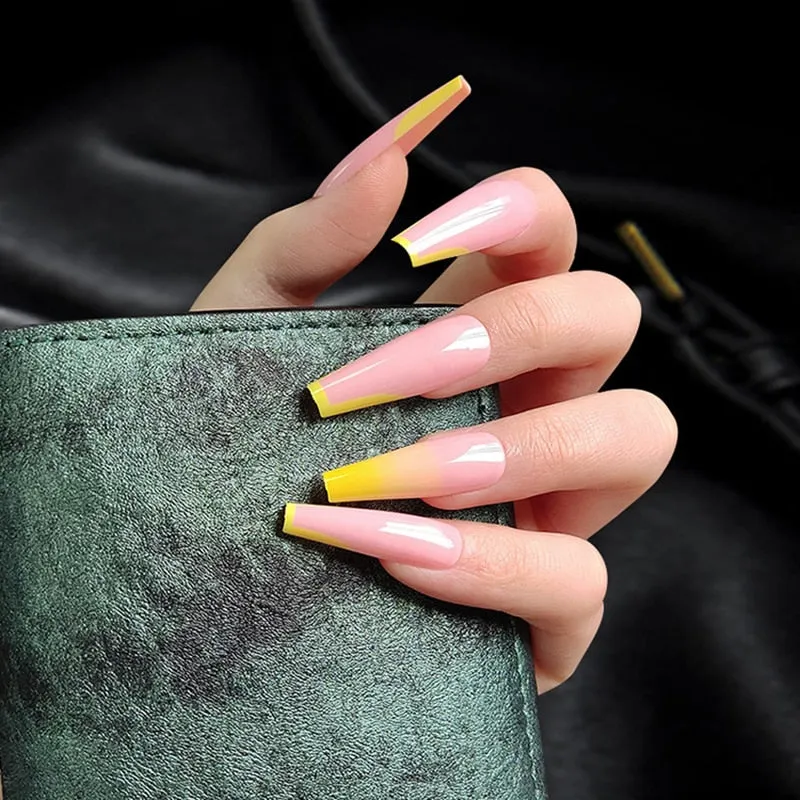 24pcs/set Press on Nail Tips Acrylic 10 Sizes Flower Design Fake Nails Art Full Cover French False Nail Art Tips Artifical Nails-Nail Inspo