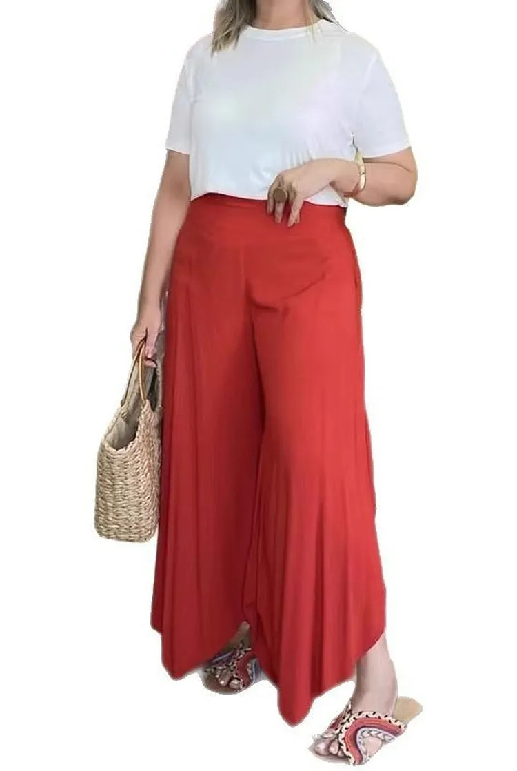 Wide Leg Trousers with a Soft Drape and Elastic Waistband