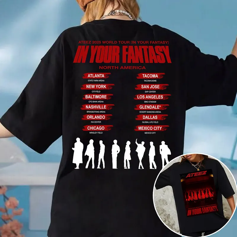 ATEEZ サン 멋 Tシャツ 北米 アメリカツアー　アメツ　限定　トレカ 2025 ATEEZ In Your Fantasy World Tour North America PLAME Ver. T-Shirt