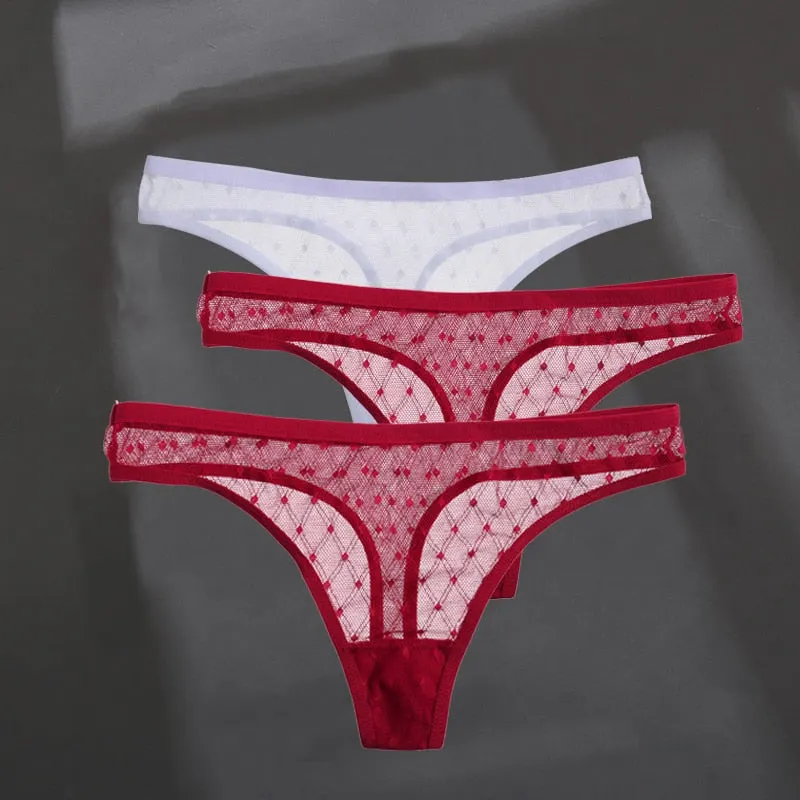 3PCS/Set Women's Panties Sexy G-String Perspective Woman Thong Low-waist Underpants Hollow Out T-back Female Underwear Lingerie