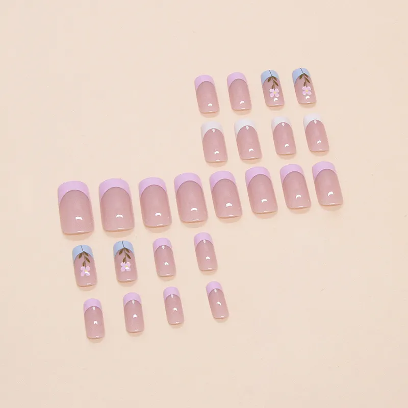 Churchf Churchf Nail Flowers Wear Nail Solid Color Removable Beauty Nail Piece Print Simple Nail Patch 24 Pieces