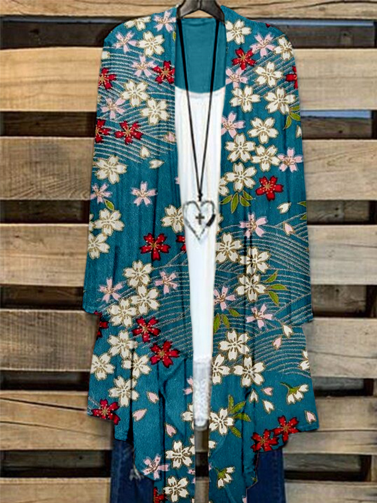 Japanese Sakura Chiyogami Pattern Flowy Cardigan elevenforest