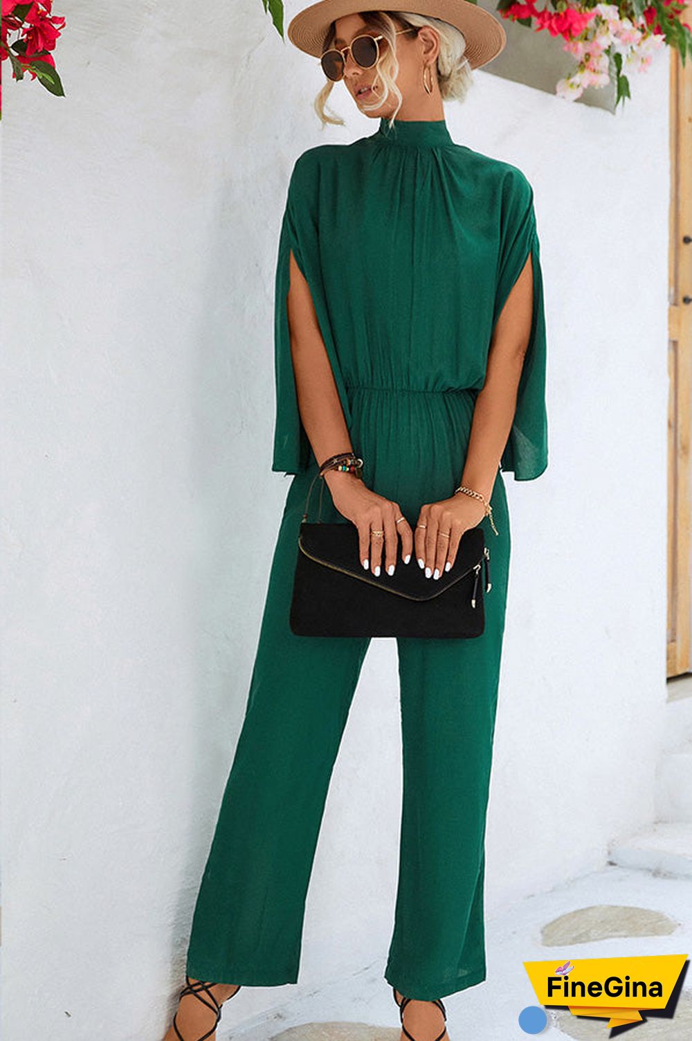 Pleated Solid Color High Waist Jumpsuit