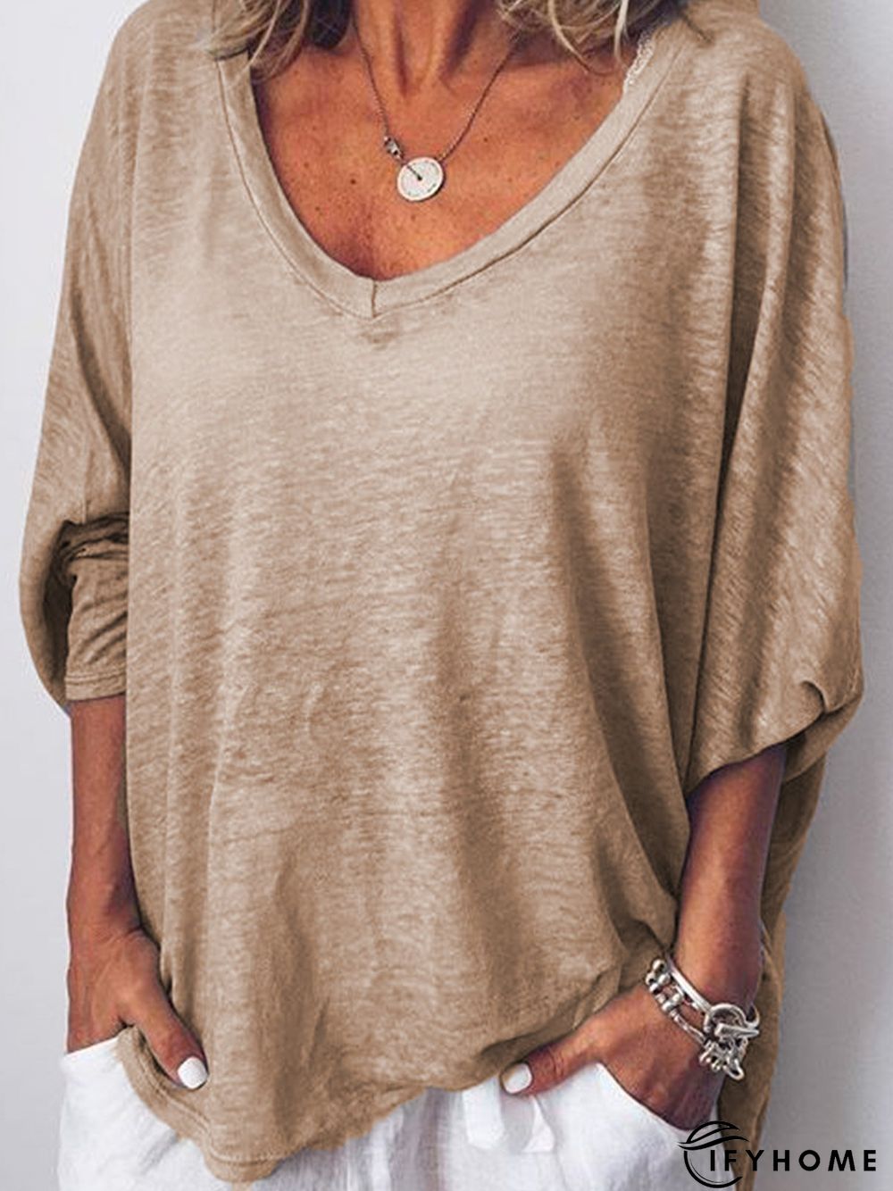 Long Sleeves V Neck Loose Shirt Top | IFYHOME