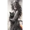 Black Cat Girl-11CT Stamped/14CT Counted Cross Stitch 50*100cm/19.69*39.37in(Big Size)