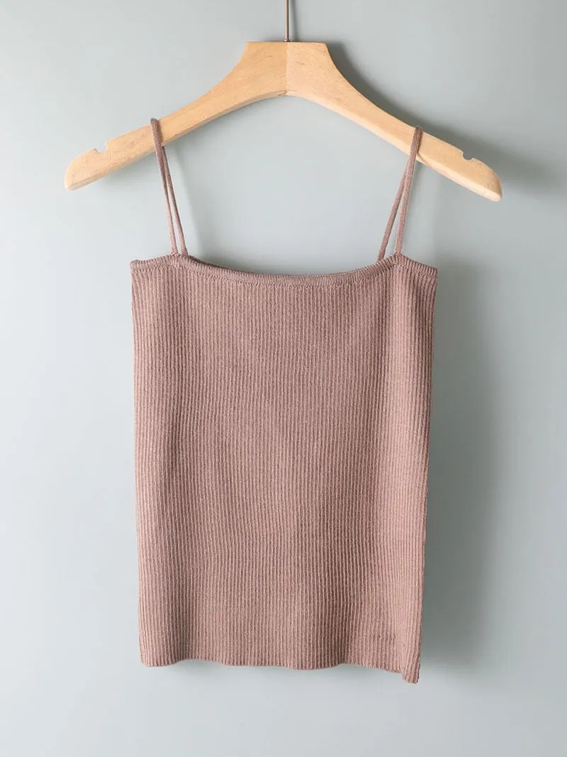 sexy basic women tank top Summer white knit tank top Women sexy knitted camisole sleeveless strip camisole