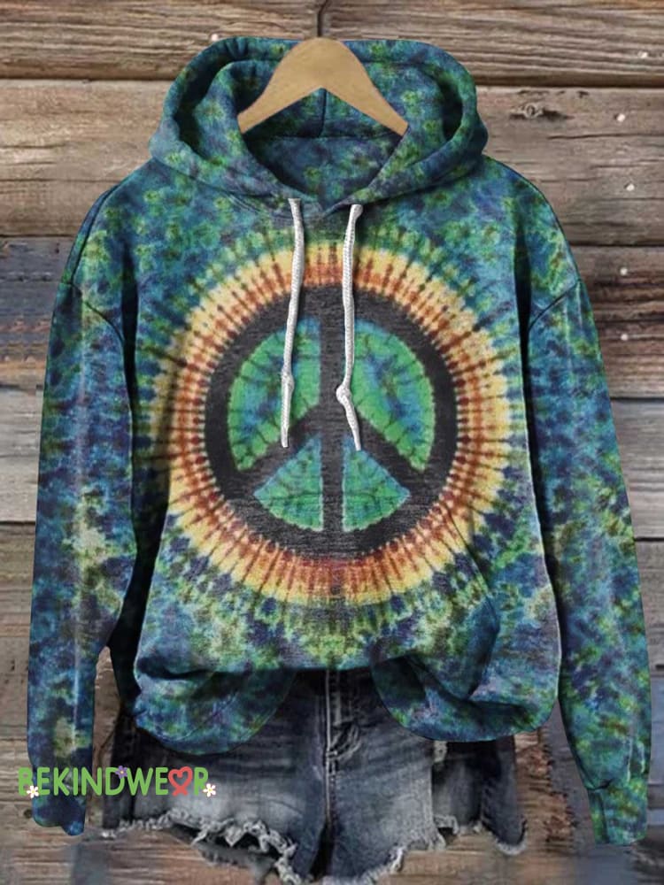 Peace Sign Casual Hoodie Sweatshirt Multicolor / S