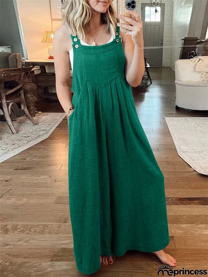 Women's Casual Cotton Linen Wide Leg Holiday Jumpsuits