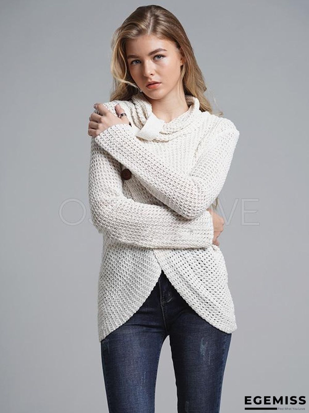 Loose Solid High-neck Knitting Sweater | EGEMISS