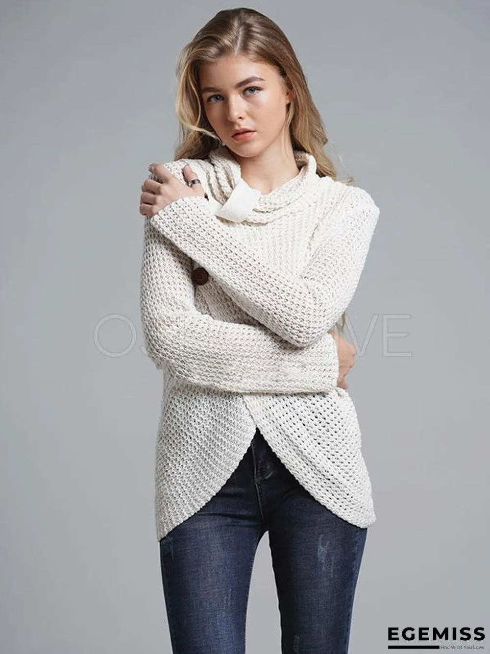 Loose Solid High-neck Knitting Sweater | EGEMISS