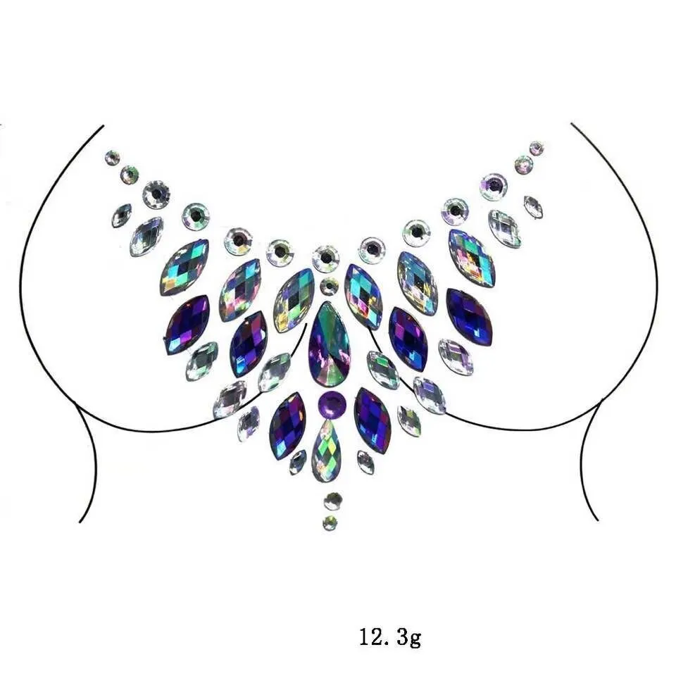 Rystal Sexy Chest Jewels Temporary Tattoo Sticker 3D Stage Rhinestone Flash Tattoos Adhesive Face Jewel Chest Gem Body Paint