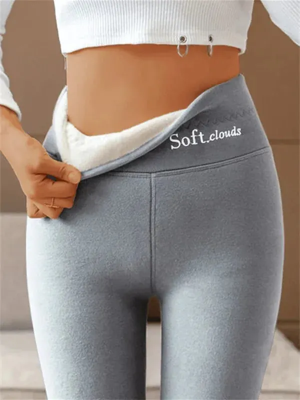 Soft Clouds Leggings Casual Warm Winter Solid Pants-Pink