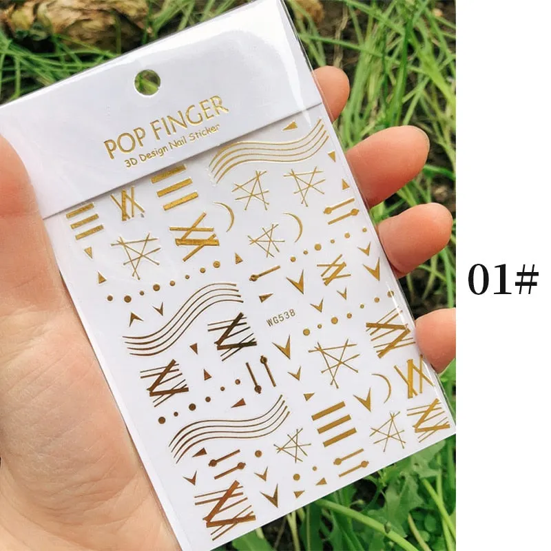 Star Nail Art 3D Stickers Black White Gold Love Hearts Pattern Nail Decals Manicures Nails Design Adhesive Wraps Tip Decoration