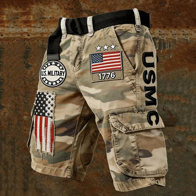 Comstylish National Flag Letter Camouflage Design Multi-pocket Training Shorts