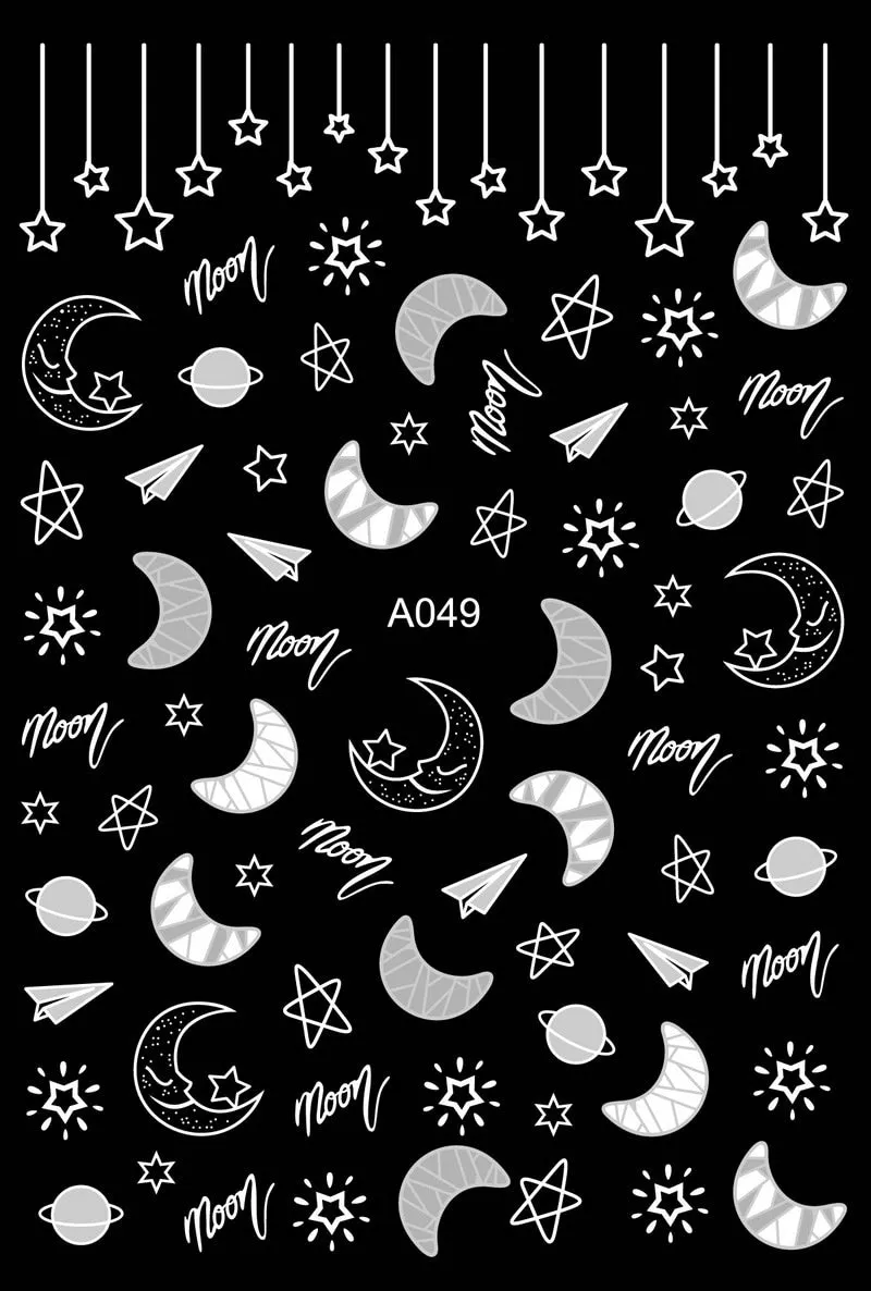Black Wave Gold Stars White Line Nail Art Stickers Designs Manicure Sticker Back Glue Accessories for Nail Art Decoration Decals-Nail Inspo