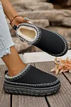 Women's Contrast Stitch Faux Suede Plush Winter Clog Slippers