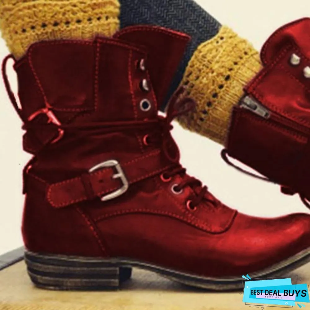 Round Toe Lace-Up Ankle Boots