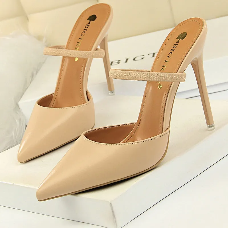 BIGTREE Shoes Rivet High Heels Woman Pumps Pu Leather Women Heels 9cm Sexy Party Shoes Black Red Apricot Wedding Shoes Female