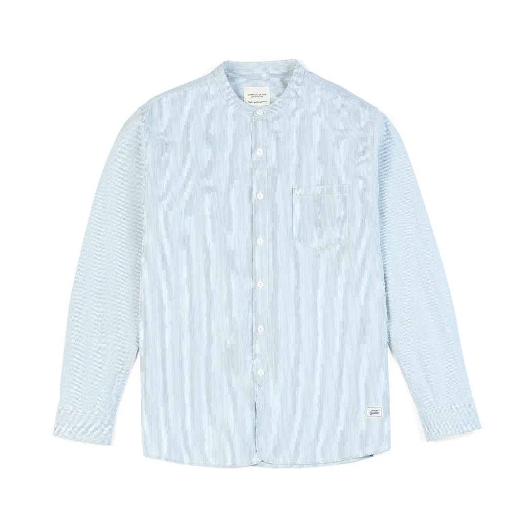 SIMWOOD 2021 Autumn Summer New Mandarin Collar Shirts Men 100% Cotton Vertical Pinstripe Texture Casual Shirts  SK130126