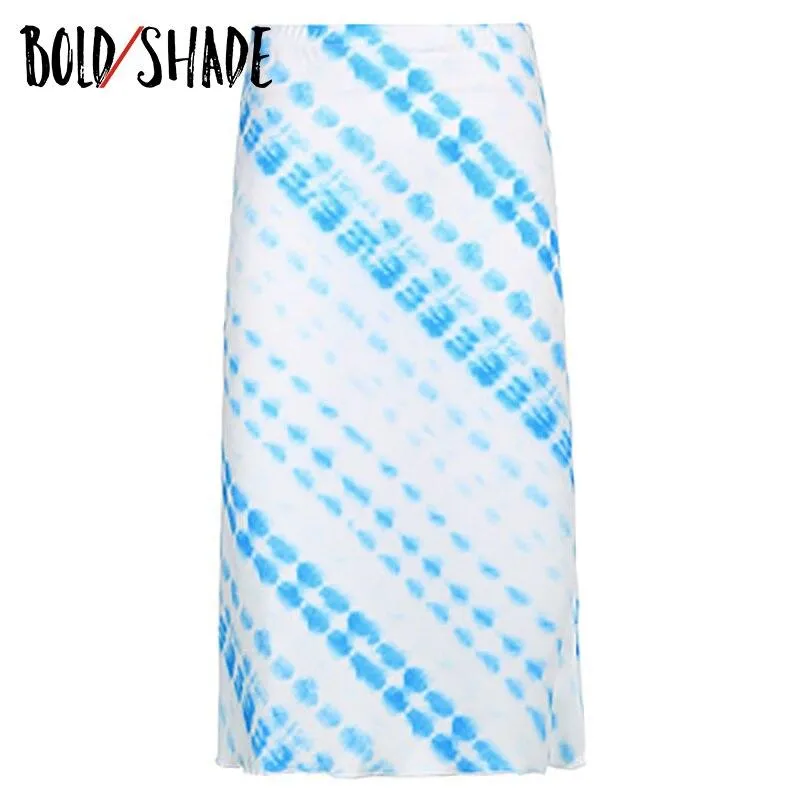 Bold Shade 2000s Aesthetic Printing Midi Skirt High Waist Colorblock Skinny Y2K Fashion Indie Clothes Women Summer Skirts 2021