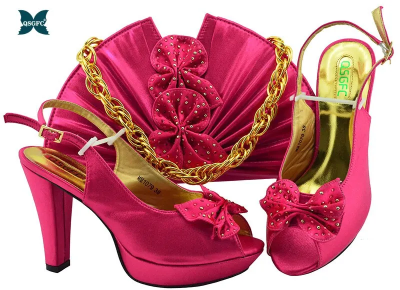 Newest Autumn Italian design Ladies Shoes with Matching Bag High Quality African Nigeria Shoe and Bag set in Yellow Color