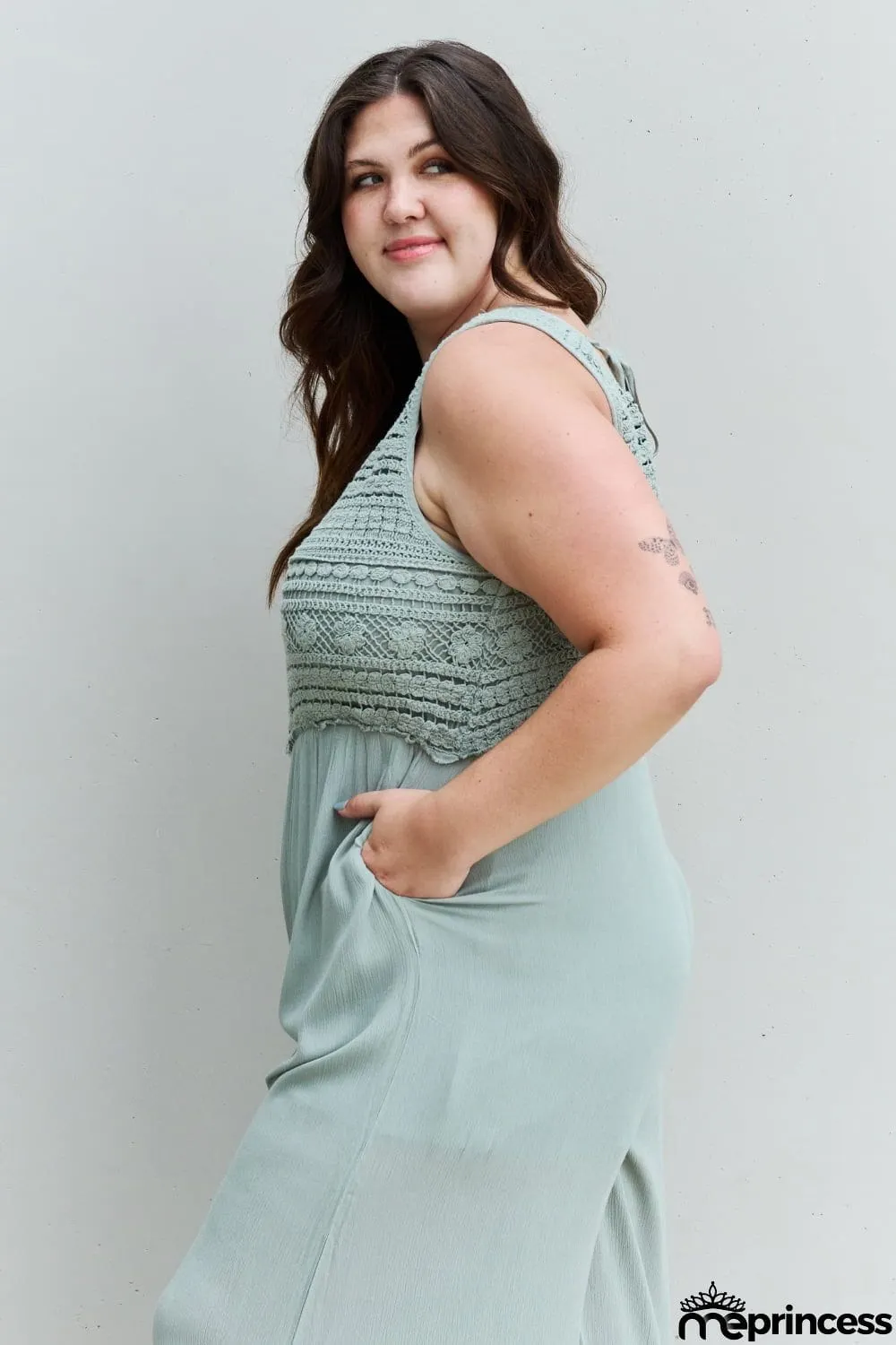 HEYSON Watch Me Full Size Crochet Detail Jumpsuit
