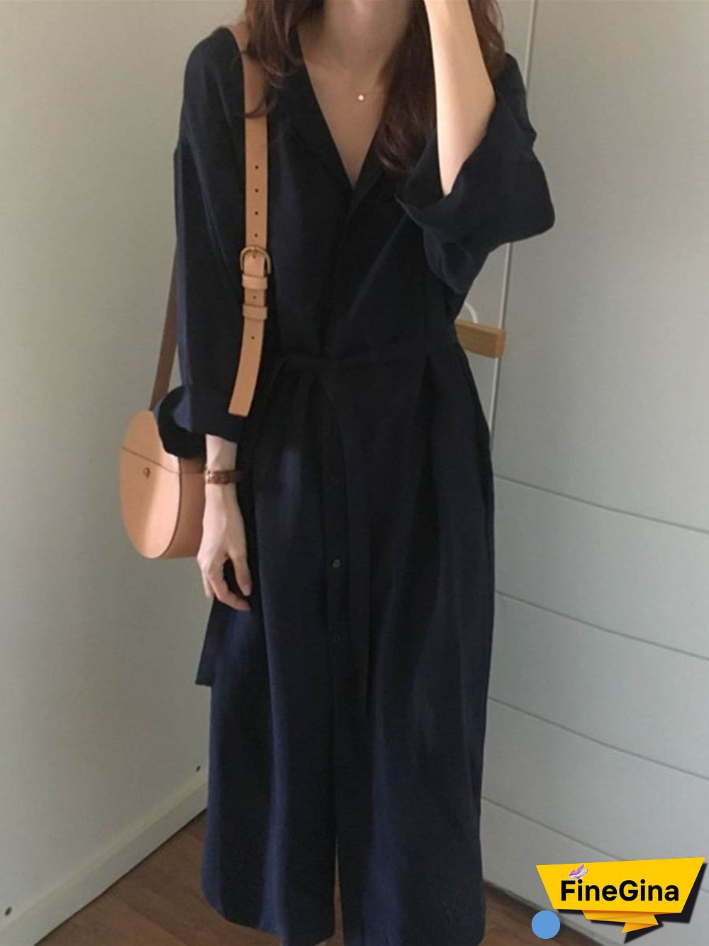 Long Sleeve Plain Belt T-Shirt Coat