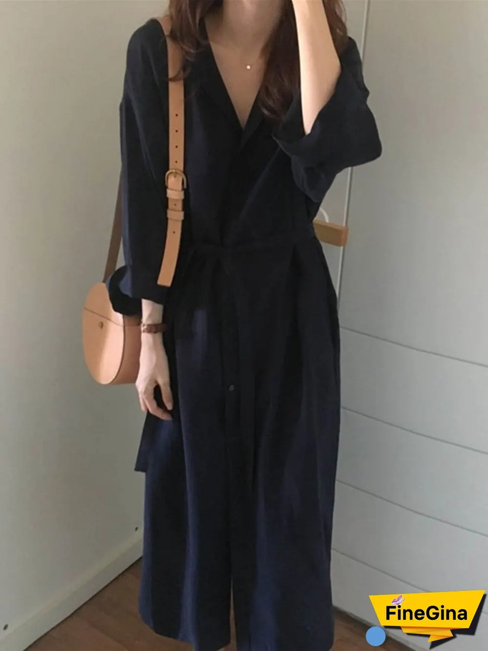 Long Sleeve Plain Belt T-Shirt Coat