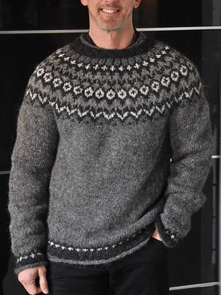 Vintage Finnbogi Knit Jacquard Crew Neck Sweater