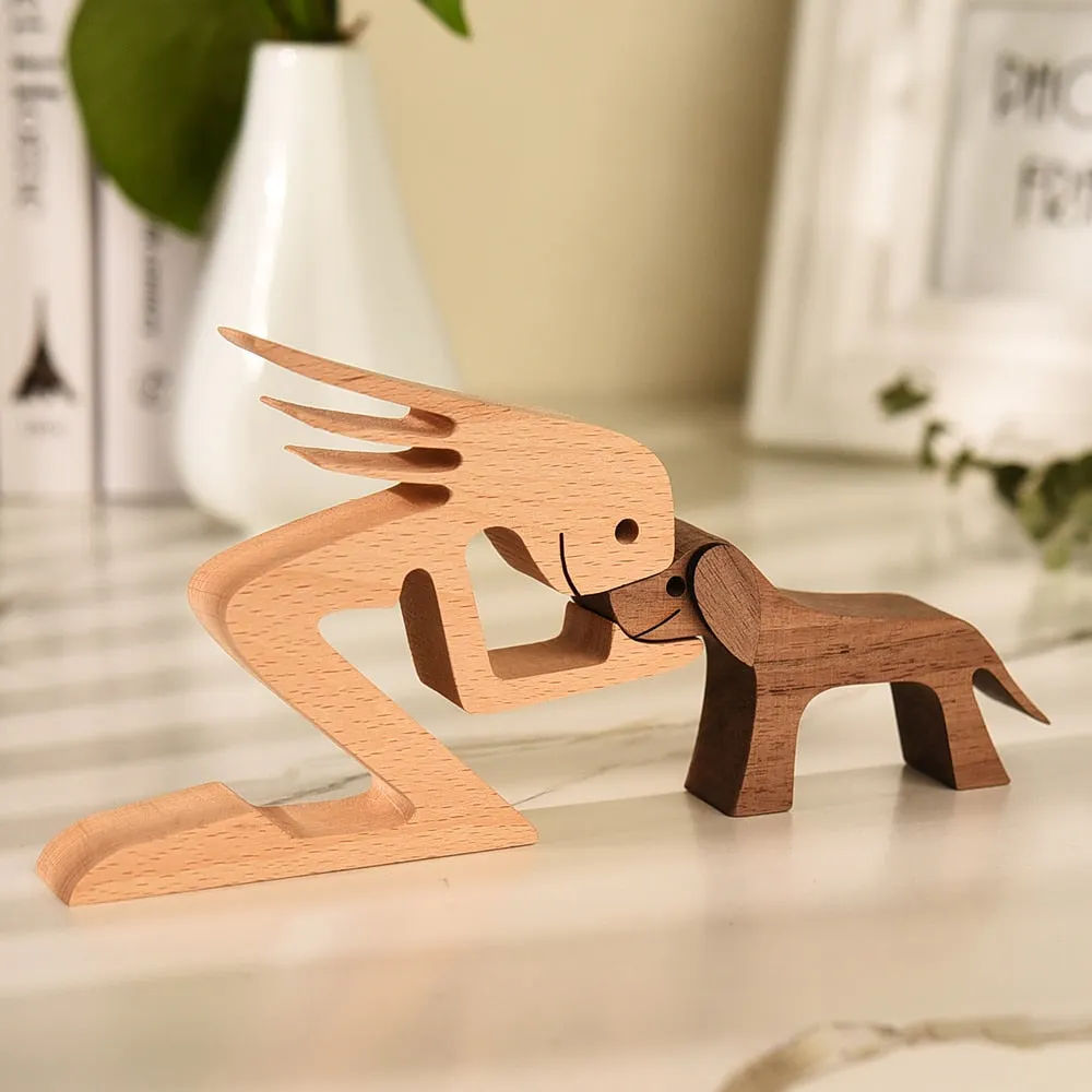 Family Puppy Wood Dog Craft Figurine Desktop Table Ornament Carving Model Creative Home Office Decoration Love Pet sculpture 515-1