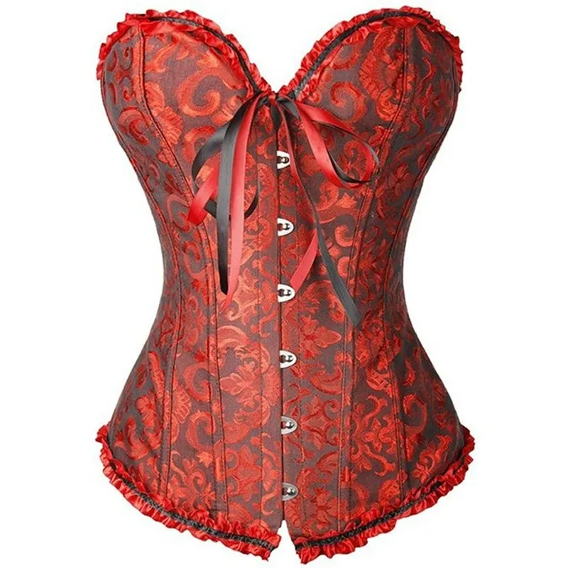 Billionm Sapubonva Corsets and Bustiers Tops Women Sexy White Black Green Vintage Flower Print Overbust Plus Size Lingerie Corselet