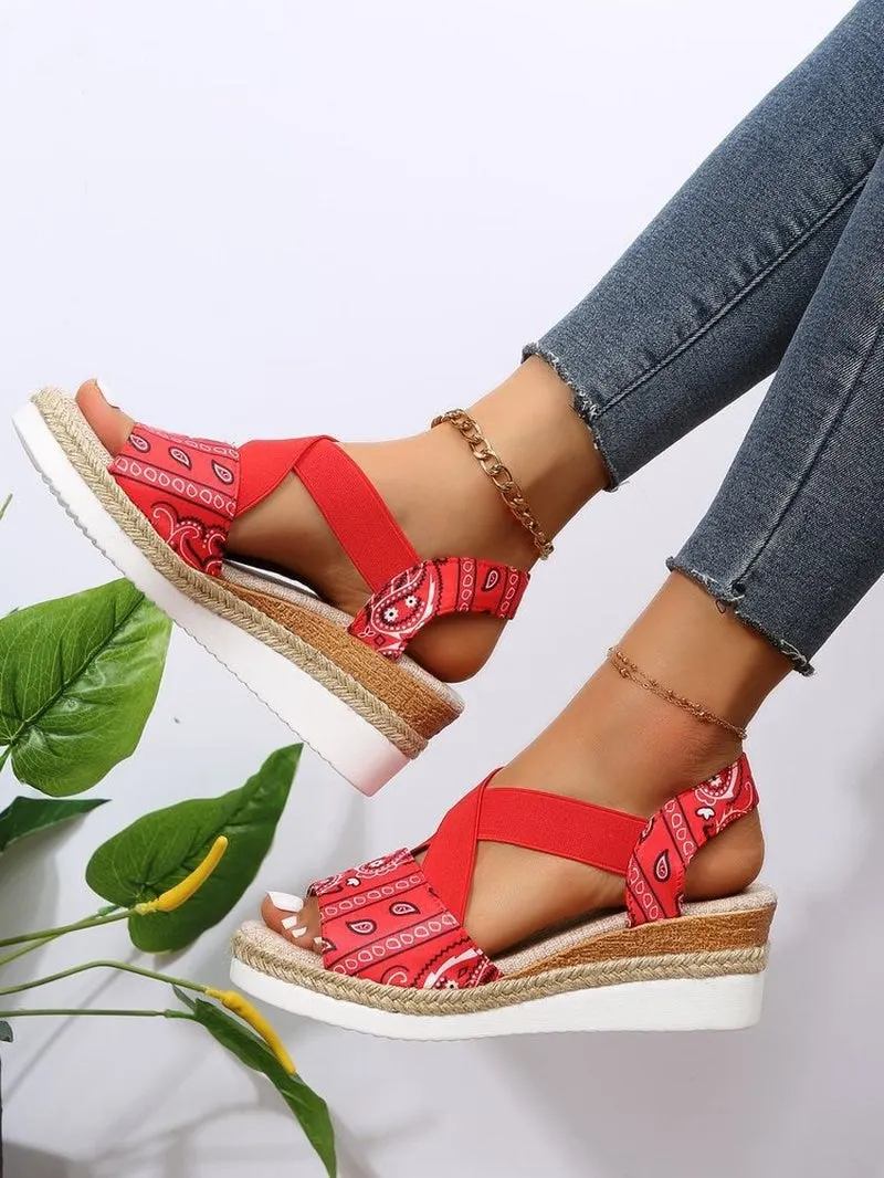 Women's Wedges Sandals Peep Toe Ladies Cross-tied Slides Thick Bottom  Fashion Open Toe Female New Woman Shoes Plus Size 43