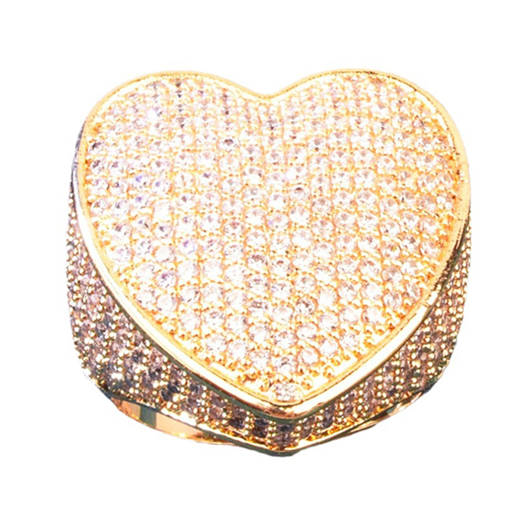 3D Heart Iced Out Bling CZ Stone Large Gold/Silver Rings