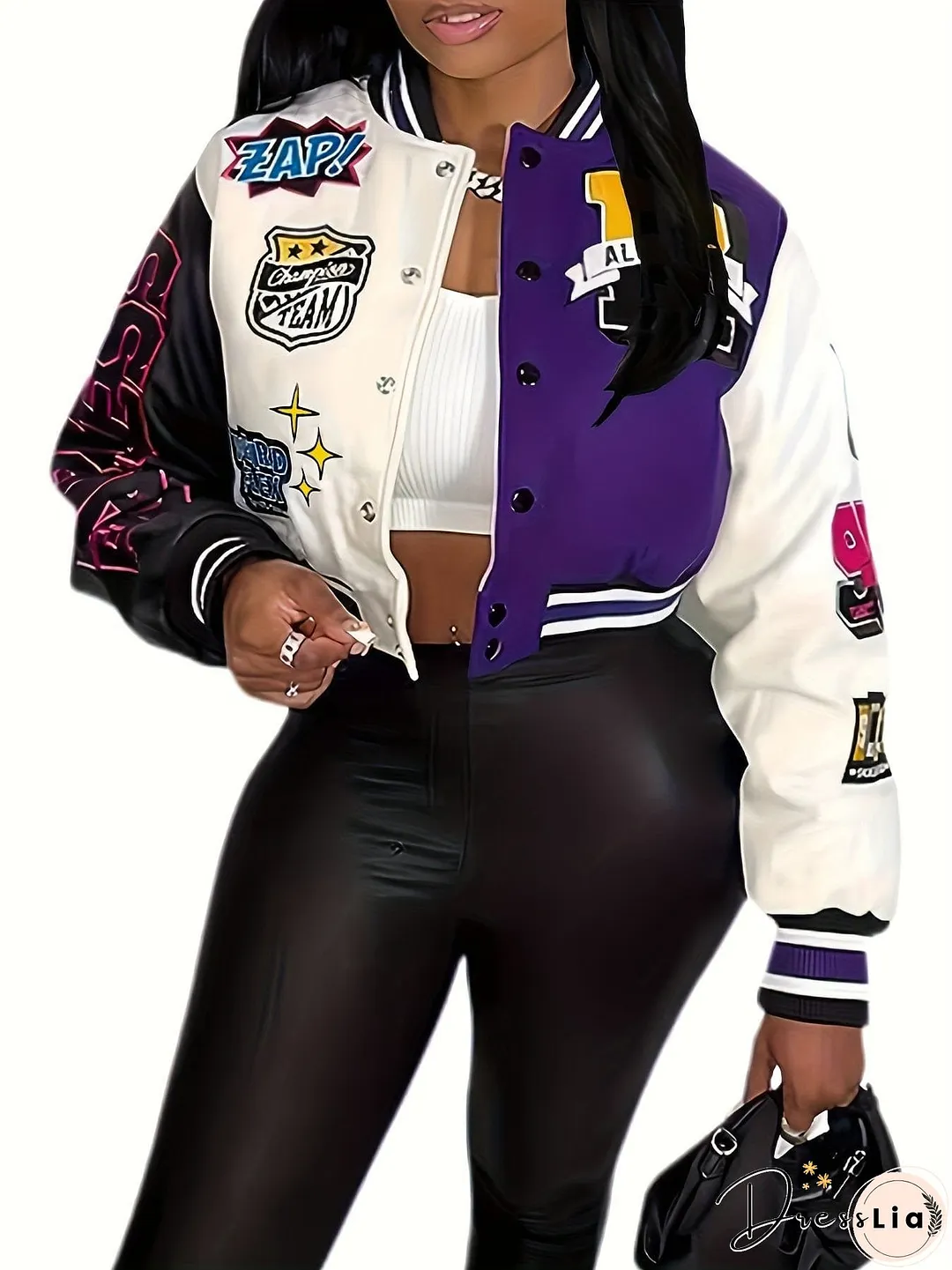 Casual Varsity Stylish Letter Print Button Front Jacket