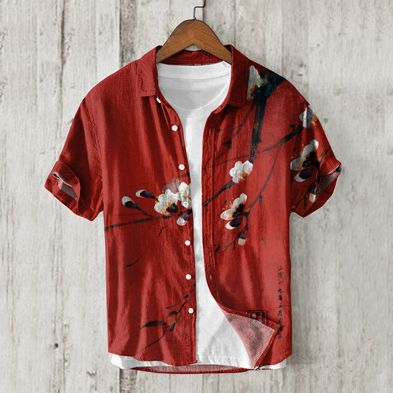 Vintage Plum Blossom Art Linen Blend Shirt  artssus