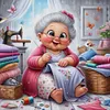 Happy Old Lady - 11CT Stamped Cross Stitch - 45*45cm