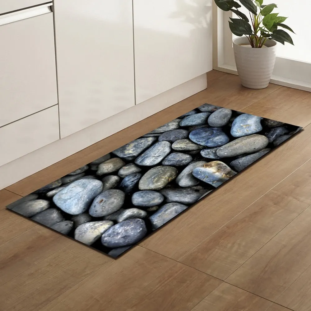 Wood Grain Kitchen Carpet Entrance Doormat Bedroom Hallway Floor Mat 3D Cobblestone Bathroom Water Absorption Anti-slip Long Rug