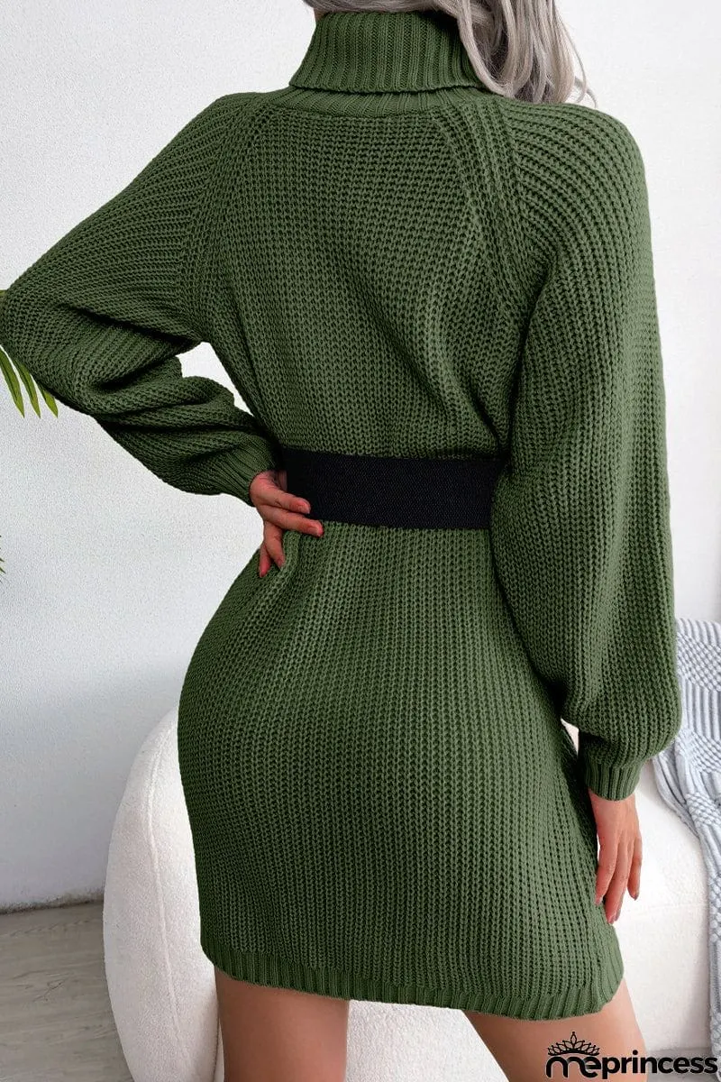 Street Solid Buttons Turtleneck Pencil Skirt Dresses(No Belt)