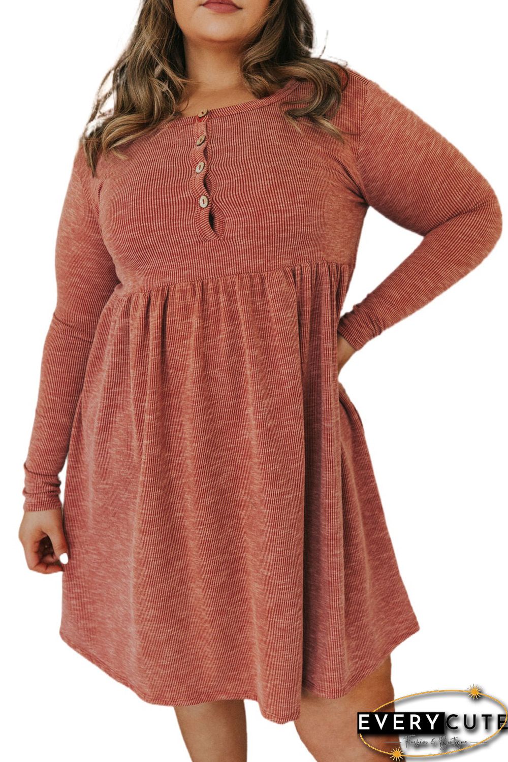 Plus Size Mineral Washed Ribbed Henley Dress