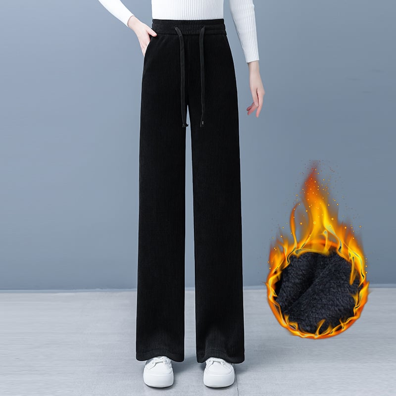 Women's Padded And Thickened Solid Color Wide-Legged Drawstring Straight Pants