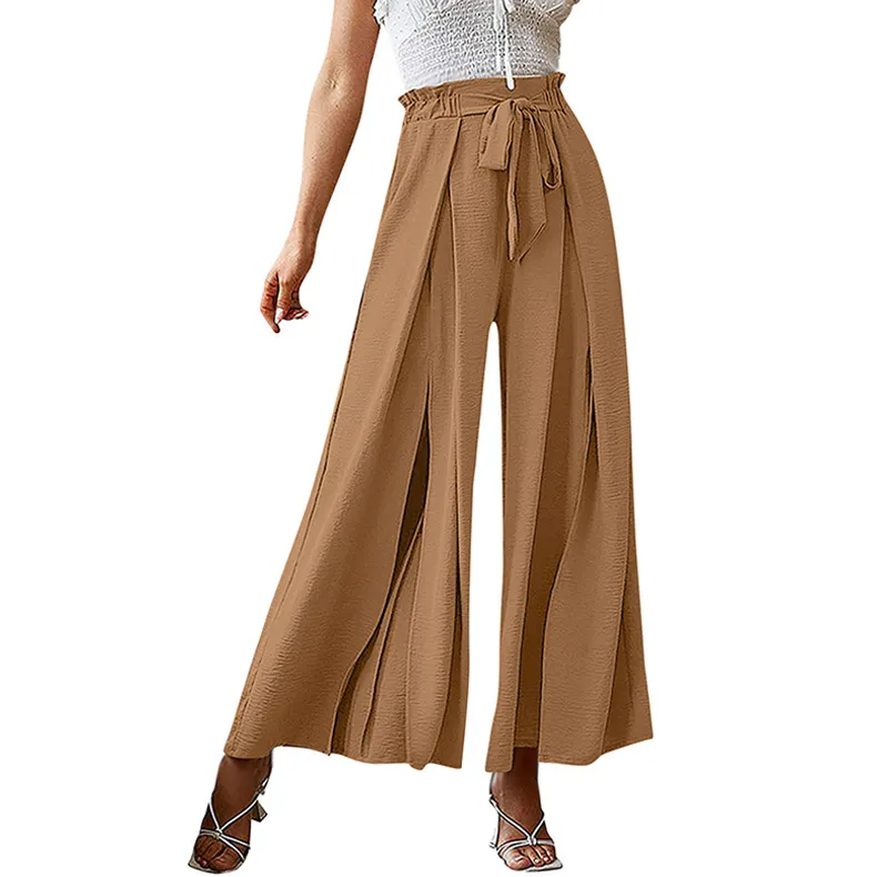 Solid Wide Leg Pocket Zip Front Loose Casual Pants