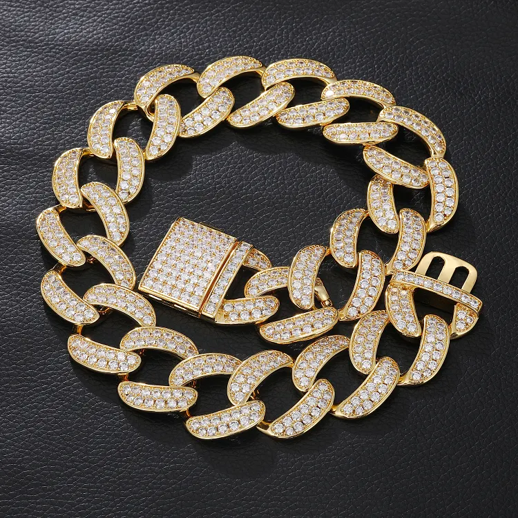 Iced Out Twisted Chains Link Bracelets Hip Hop Bling Bling Necklaces 28MM