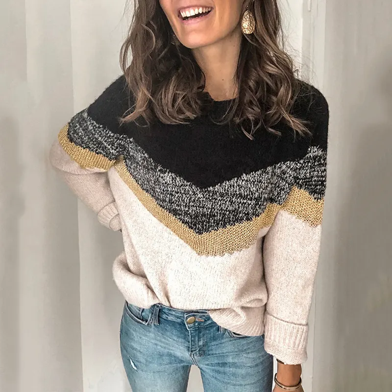 Contrast Panel Pullover Crewneck Raglan Sleeve Sweater