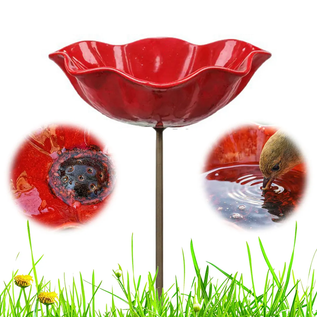 Bee Watering Station with Flower Design Bee Bath for Garden Decorative Metal Flower Garden Stake for Outdoor Yard Patio Decoration