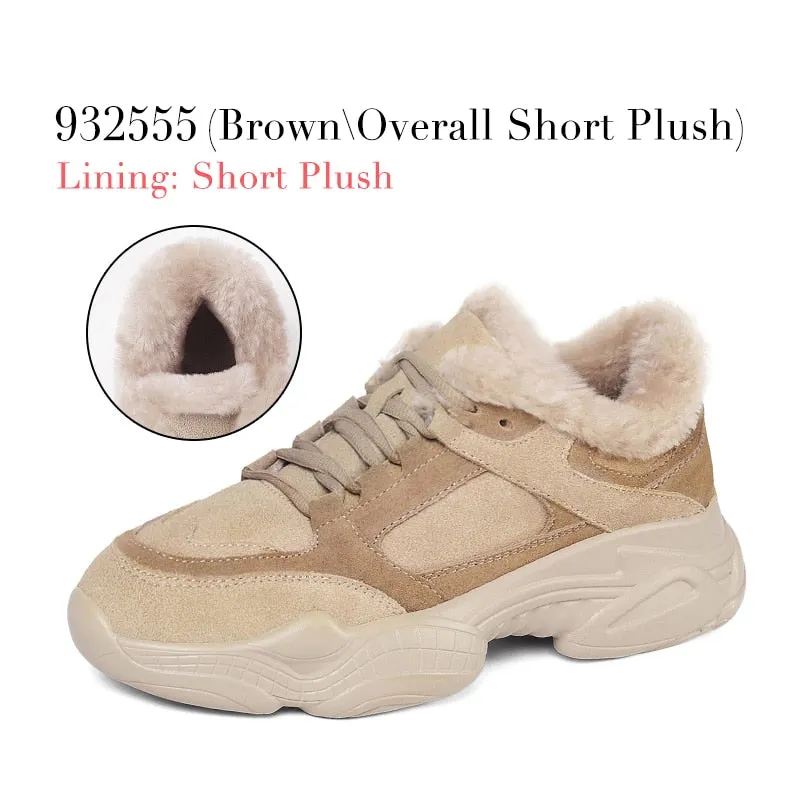 Platform Shoes For Women Black 2021 Winter Warm Fur Casual Sport Shoes Thick Bottom Sneakers Lace Up Chunky Female Shoes