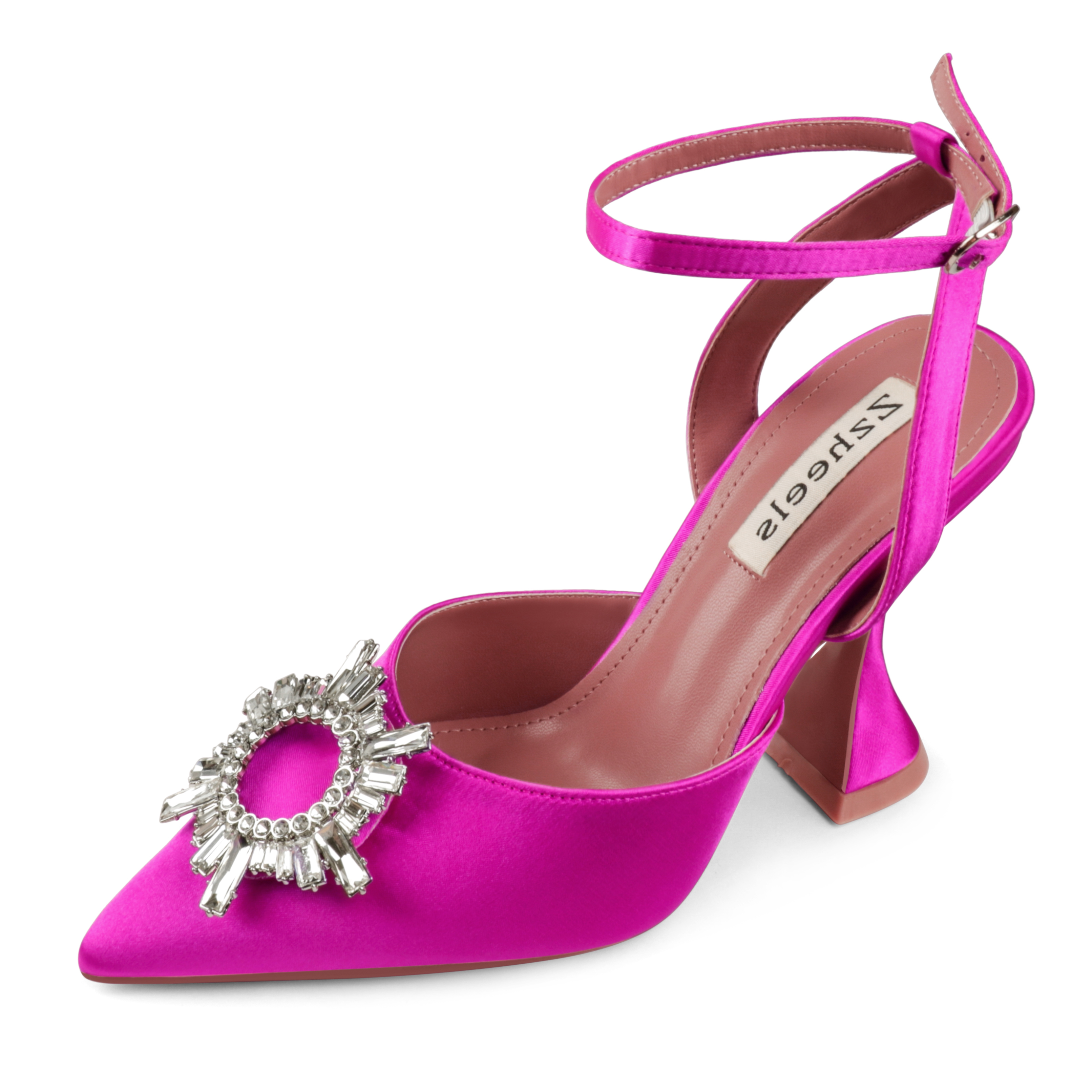 Zzheels Women's High Heel Crystal Slingback Pumps Pointed Toe Strappy Sandals for Party Dating