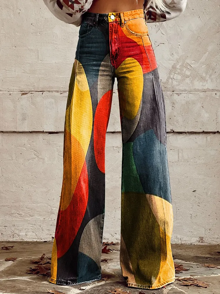 Women's Vintage Print Casual Wide Leg Pants