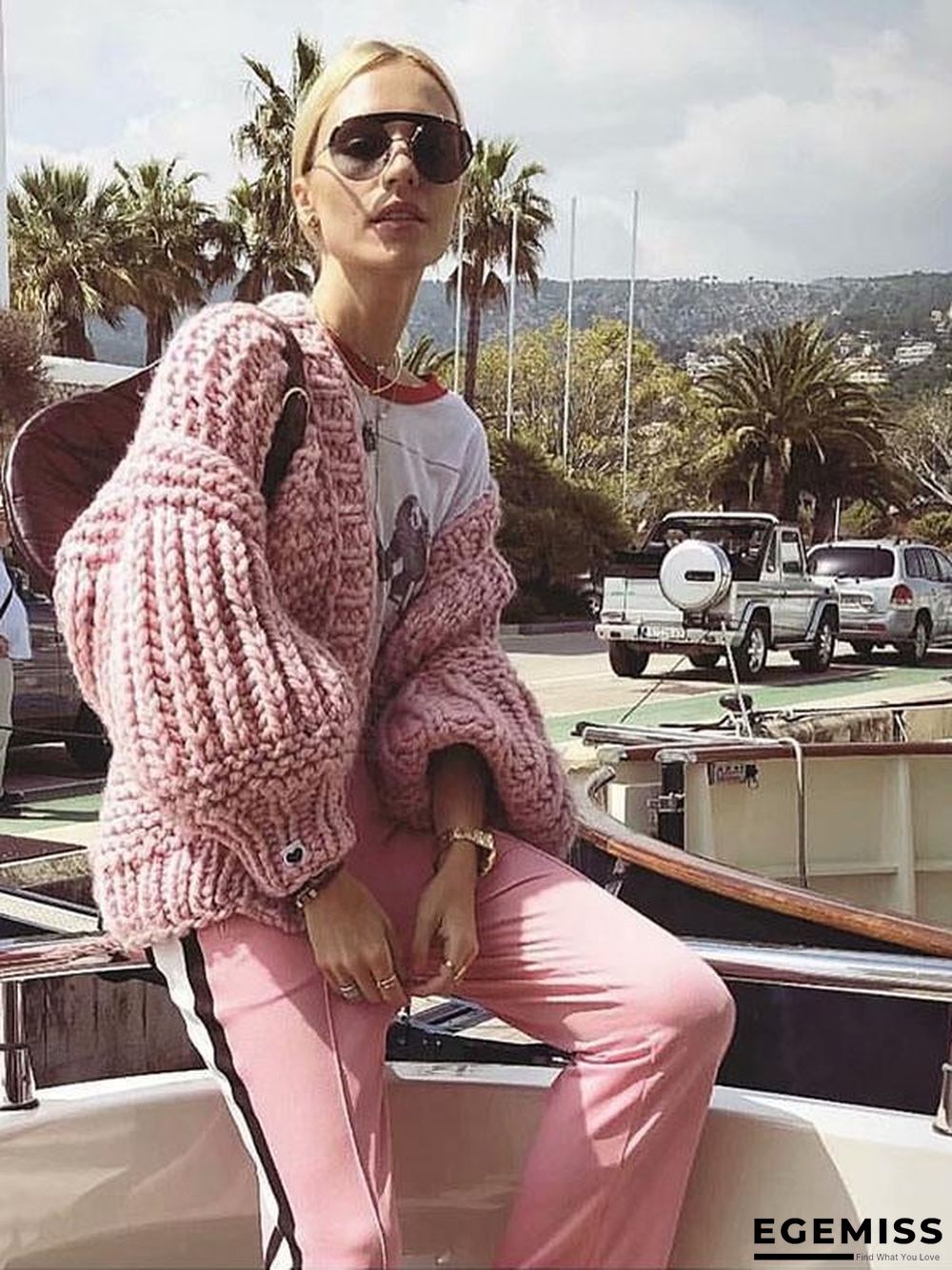 Fashion Knitting Solid Color Long Puff Sleeves Sweater | EGEMISS