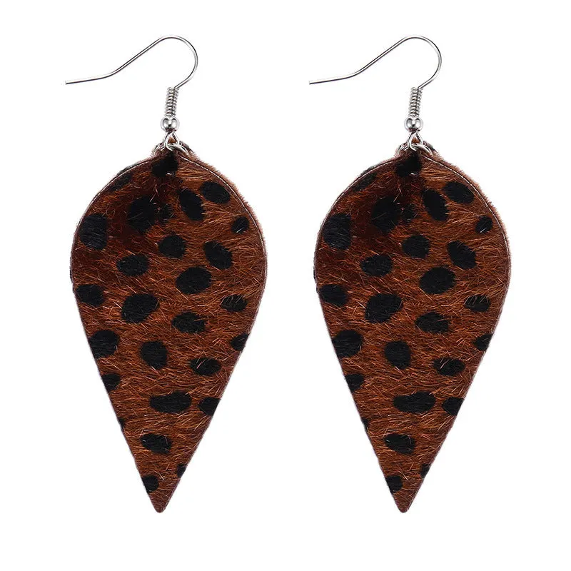 Leaf Pattern Leopard Earrings
