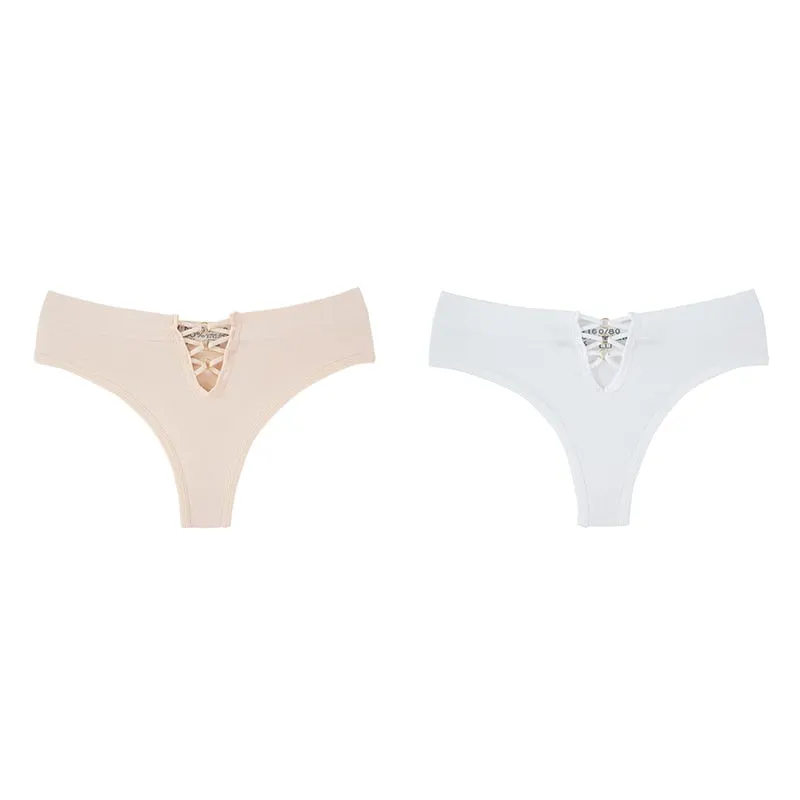 Women Panties Sexy Underwear Thongs Lingerie Female Underpants Solid Color Hollow Out Design Ladies G-String 2PCS Pantys